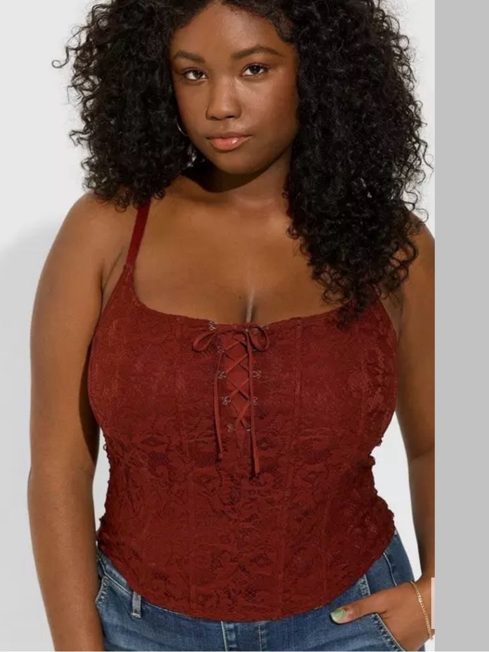 NWT Torrid Lace Corset Crop Top Cami Tank Top Fired Brick Red Size 2X